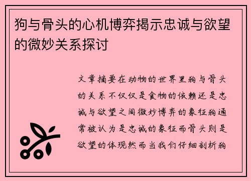 狗与骨头的心机博弈揭示忠诚与欲望的微妙关系探讨